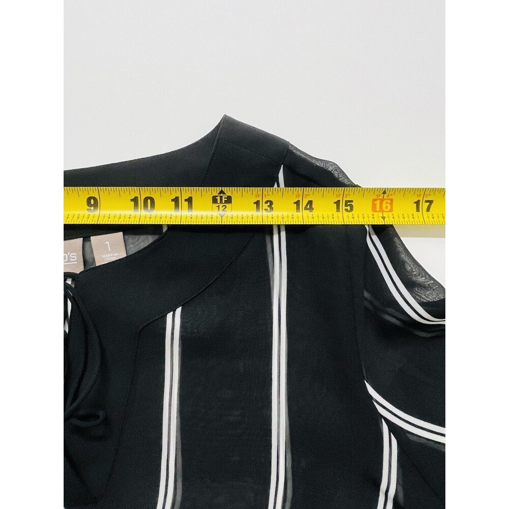 Chico's Top Womens 1 Medium 8 Black White Stripe Nautical Preppy Sheer Old Money - Picture 14 of 14